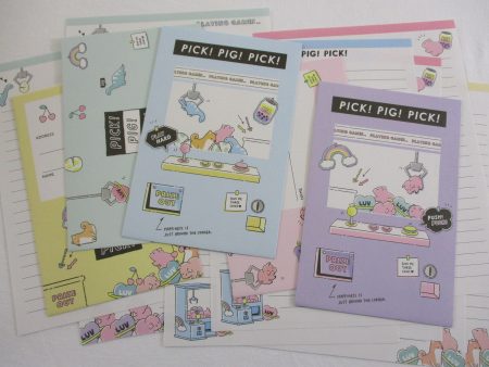 Cute Kawaii Crux Pick! Pig! Dino! Dog! Arcade Claw Prize Game Letter Sets Stationery - writing paper envelope on Sale