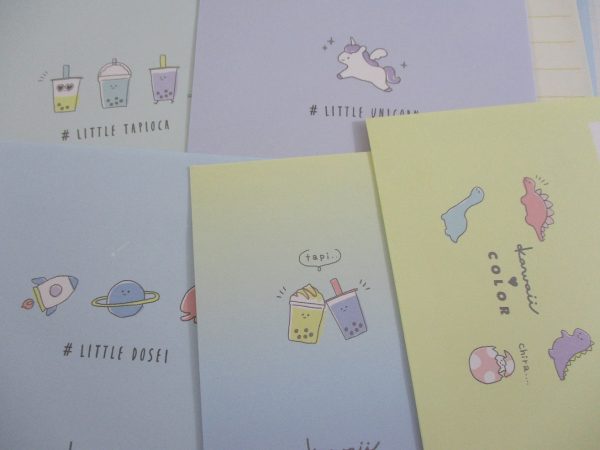 Cute Kawaii Kamio Little Bubble Tea Dino Unicorn Planet Letter Sets - Stationery Writing Paper Envelope Discount