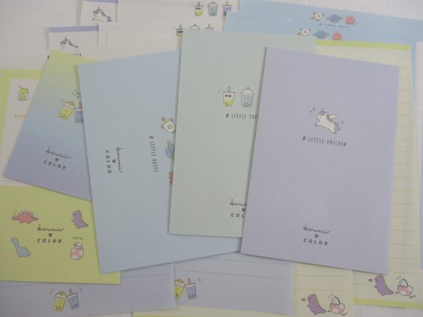 Cute Kawaii Kamio Little Bubble Tea Dino Unicorn Planet Letter Sets - Stationery Writing Paper Envelope Discount