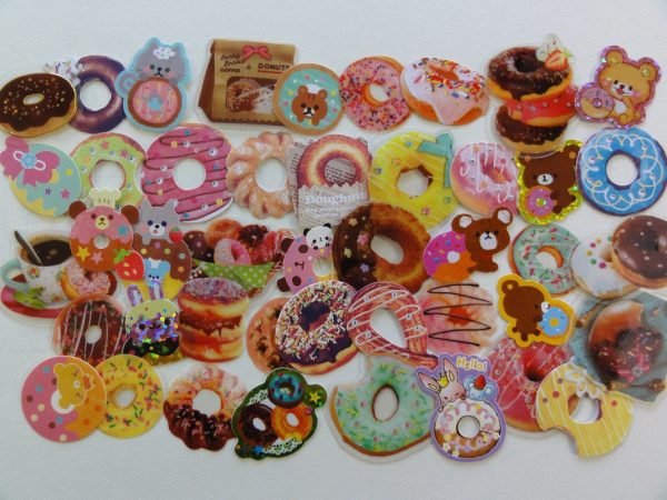 Cute Kawaii Sweet Donuts Food theme Flake Stickers - 44 pcs For Discount